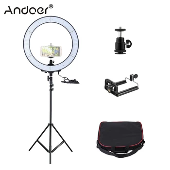 

Andoer LA-650D LED Ring Light 5500K 40W Studio Light Photographic Lighting with 600LED Lights Phone Holder Soft Cloth Bag