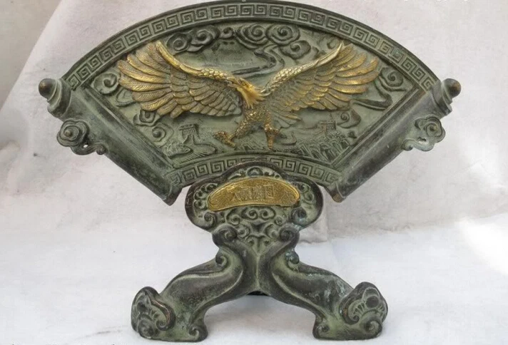 

S0654 Chinese Classical Copper Bronze Gilt Royal Palace Fly wing Eagle sector screen D0318