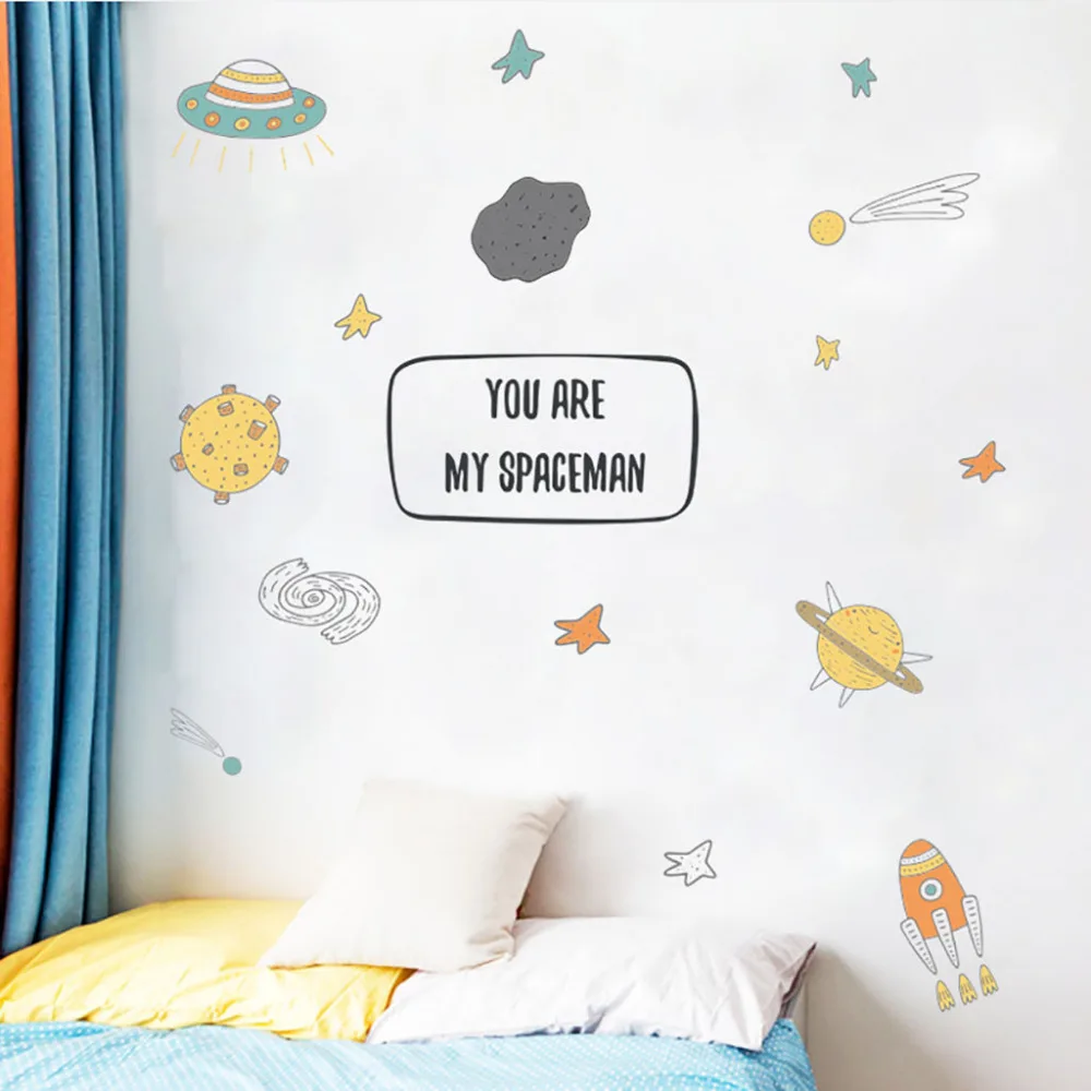 

Cartoon Wall Stickers Spaceship Meteorite Combination Stickers DIY Home Decor Living Room Bedroom Decoration Wallpaper A1