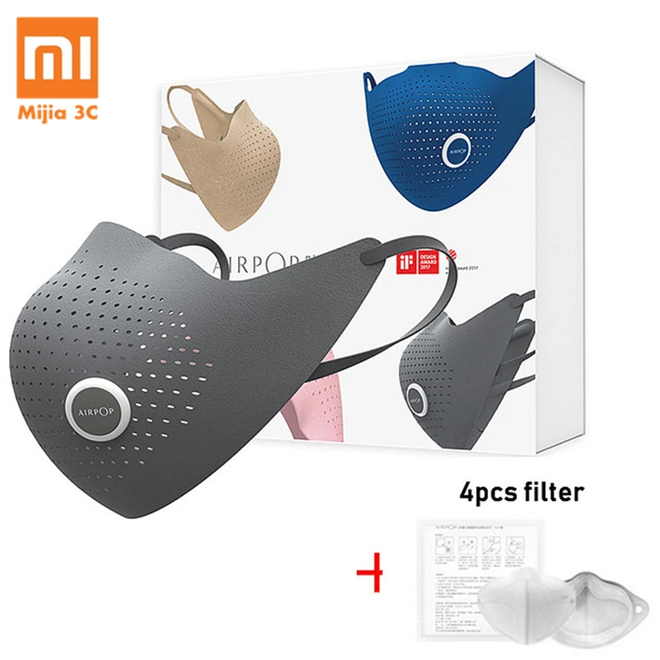 Оригинальная маска Xiaomi AirPOP Air Wear PM0.3, анти-Дымчатая маска для лица с фильтром 4 шт., регулируемые подвесные удобные маски для лица