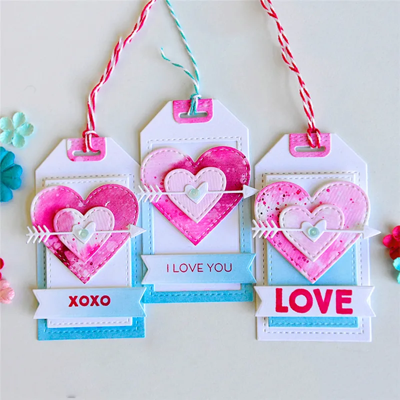 

Naifumodo 15pcs/lot Heart Tag Frame Metal Cutting Dies Scrapbooking for DIY Card Making Album Decoration New Dies for 2019