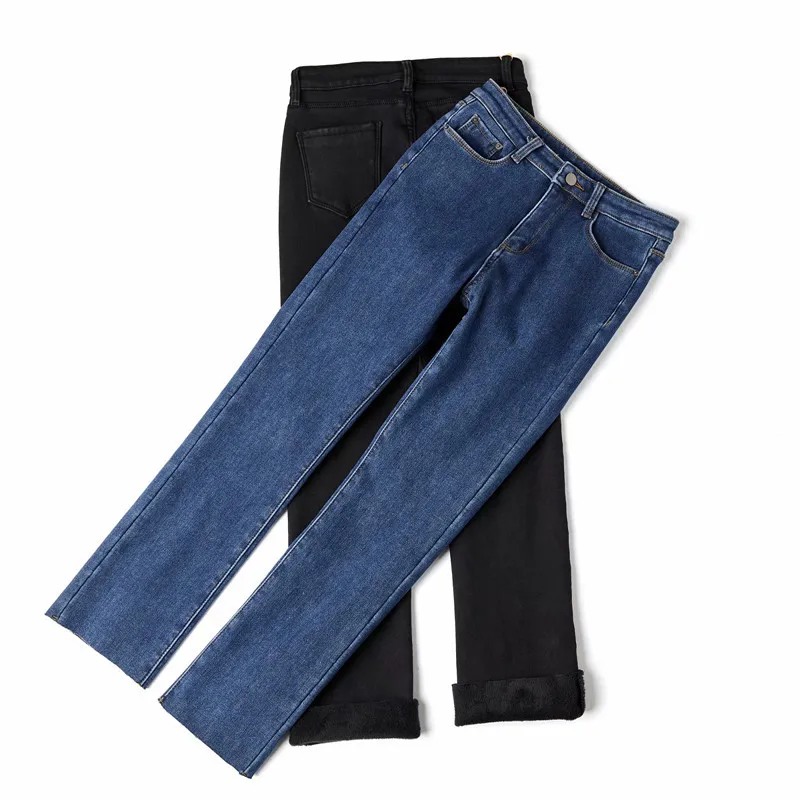 Gplus, зимние теплые джинсы для женщин, высокая талия, прямые брюки размера плюс, джинсы из флиса, джинсовые женские брюки, женские джинсы C6678