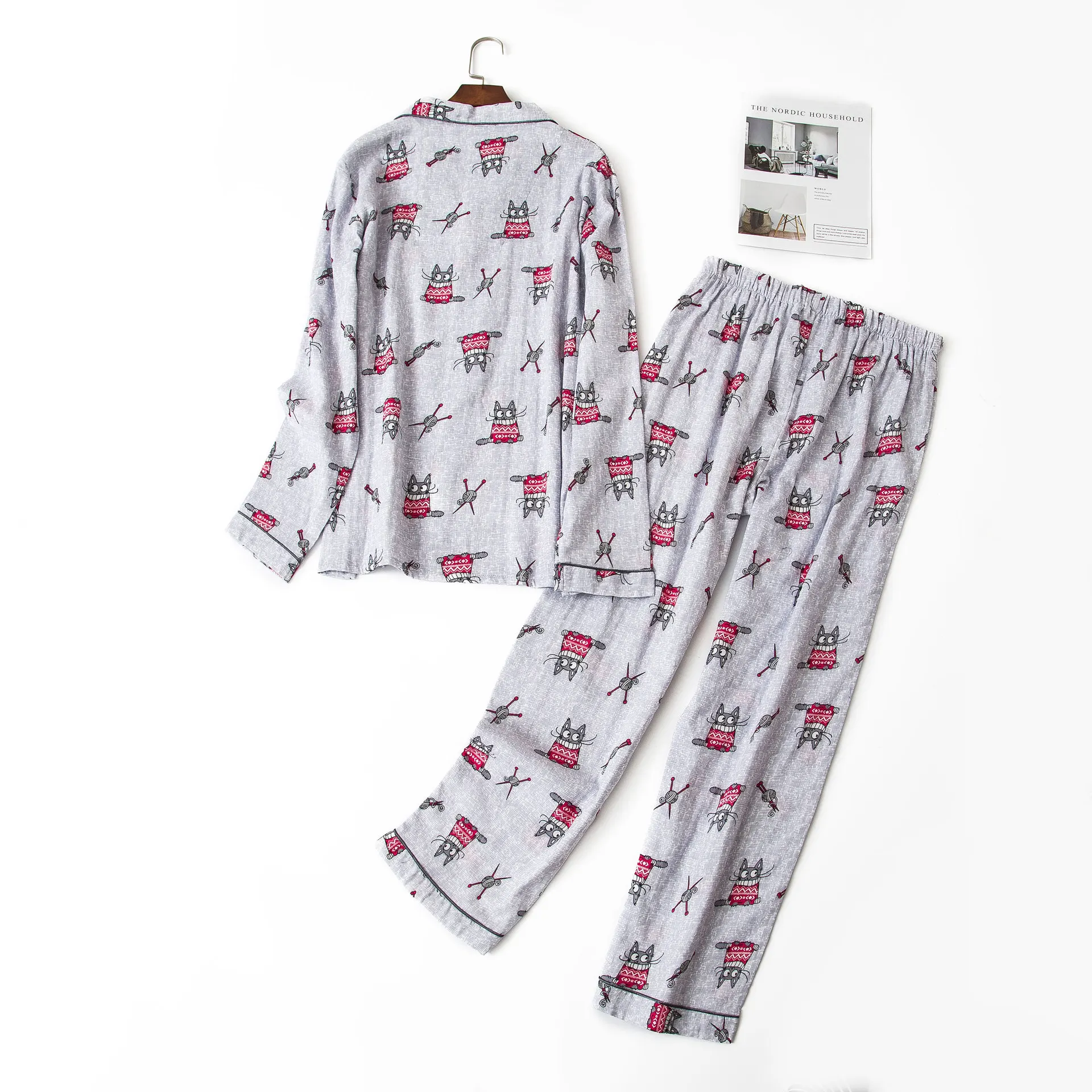 Male 100% gauze cotton pajama sets casual grey cartoon Totoro plus size pyjamas men sleepwear pijamas sexi hombres homme mens brushed cotton pyjamas