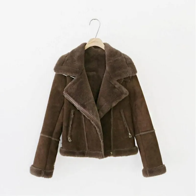 

2019 winter Suede Fabric lamb wool locomotive coat fashion casual women clothing Short jackets thicken Korean Cotton women coat