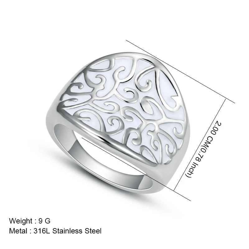 New Fashion Stainless Steel White/Black Enamel Rings For Women Charm Pattern Finger Ring Ladies Jewelry Birthday Gift (A912-914)