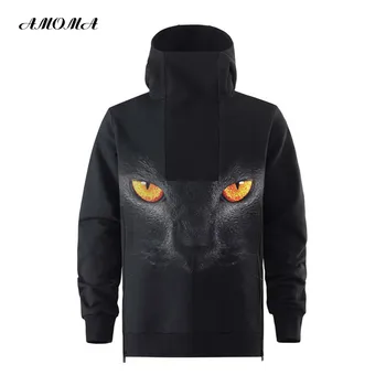 

AMOMA Unisex Realistic 3D Print Hoodie High Collar Decorative Zipper Pullover Hooded Sweatshirt
