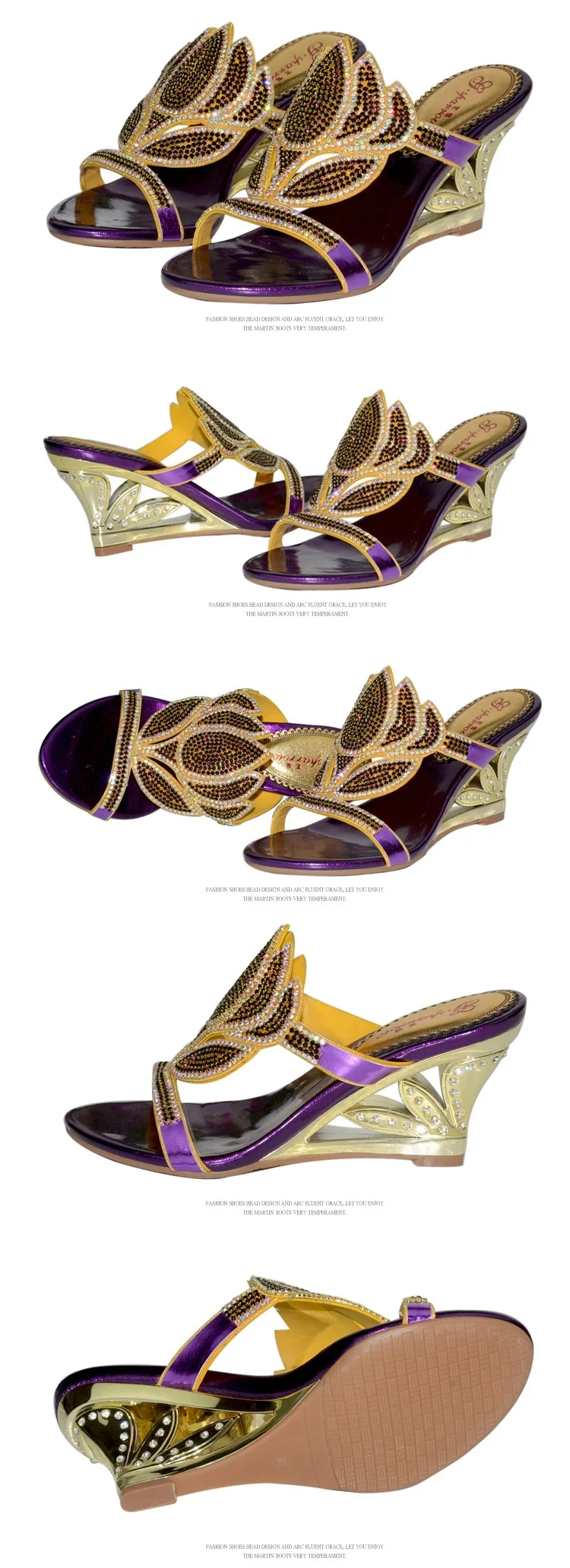 2016 New Fashion Women Purple Gold Sexy High Heel Diamond Wedges Sandals Female Summer Shoes 8cm High Quality-3