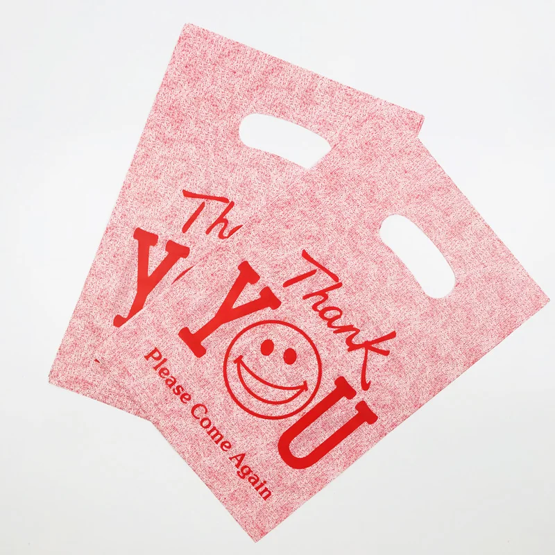20X30cm Gray / Dark Red ''Thank You " Pattern Plastic Shopping Bags With Handle 50pcs Plastic Jewelry Gift Packaging Bags Handle