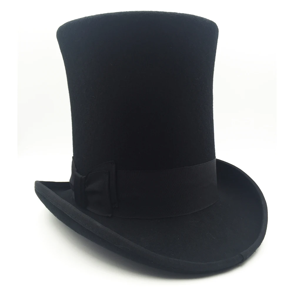 2018 Wool Black Victorian Mad Hatter Top Hat Vivi,Performing cap  6‘Crown HOT 