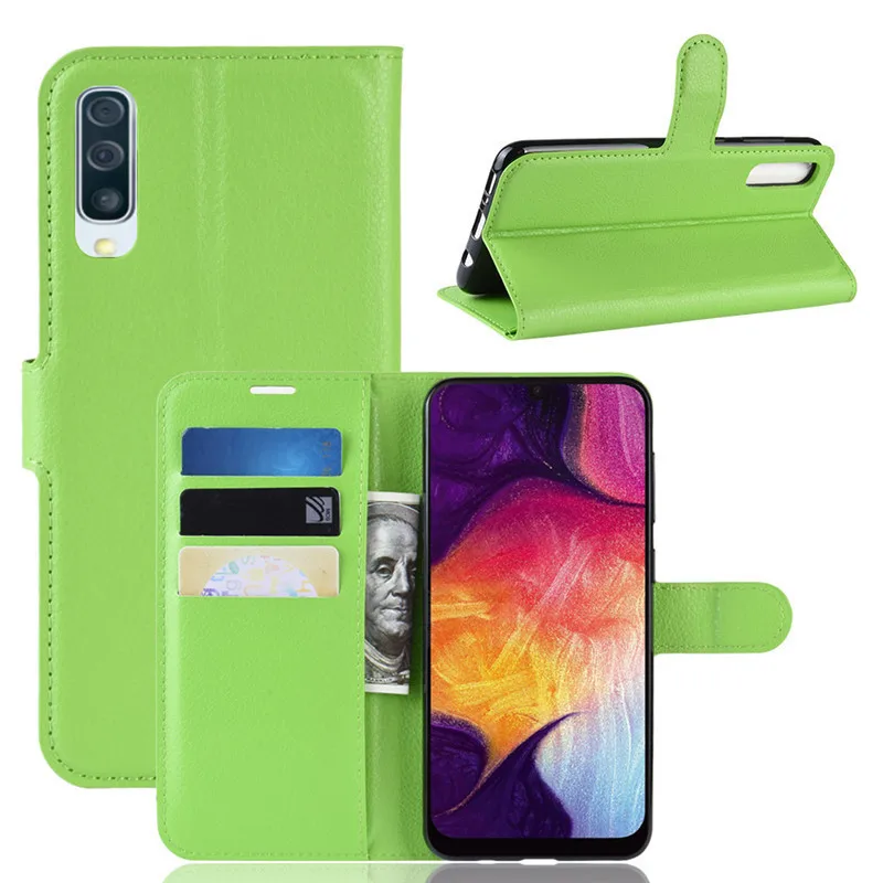 Для samsung Galaxy A50 чехол A505F A505 A 50 Флип кожаный чехол для телефона для Coque Galaxy A50 роскошный держатель для карт чехол a50 сумки - Цвет: Зеленый