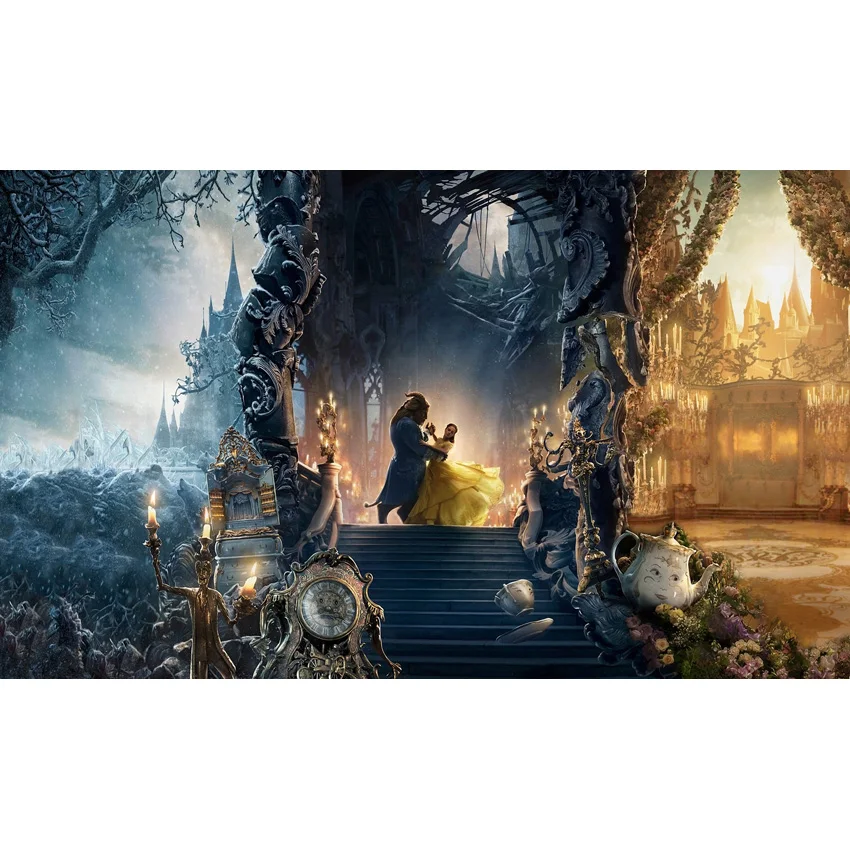 

Vinyl Photography Background Cartoon Beauty and the Beast Fairy Tale Dance in Castle Children Backdrops for Photo Studio S-2706