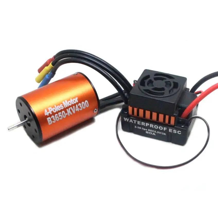 Waterproof 3650 4300KV Brushless Motor w/ 60A ESC Combo Set for 1/10 RC