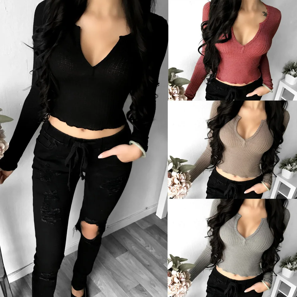 

Summer women's new fashion shirt women's elegant shirt long-sleeved sexy v-neck features umbilical shirt