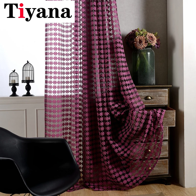 

Tiyana New Curtains Modern Elegant Window Drapes Purple Sheer Voile Tulle Jacquard Curtains for Living Room Home Decor HP057D3