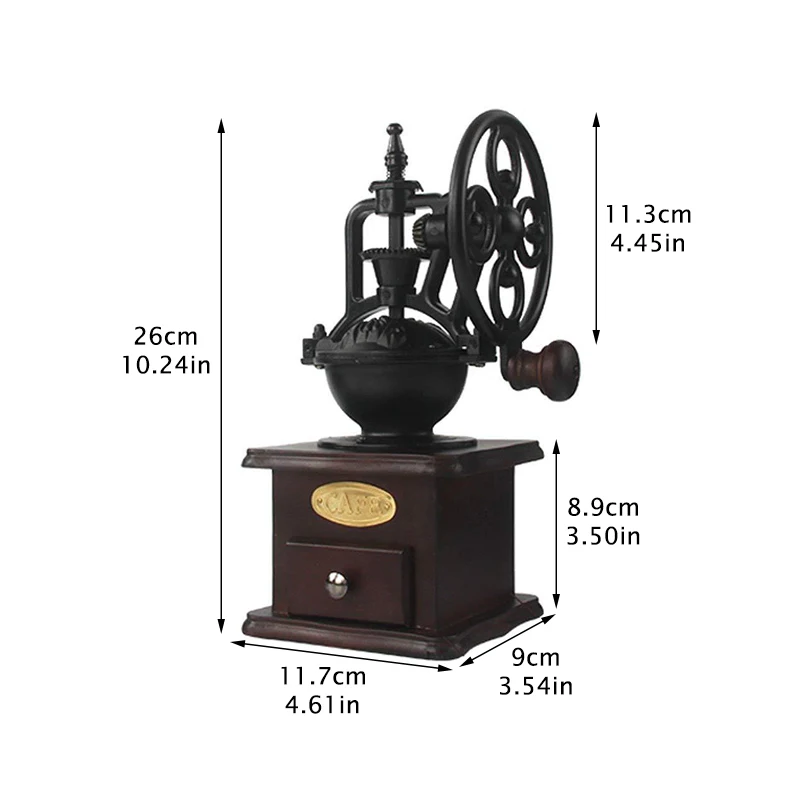 Ретро ручная кофемолка для антикварной чугунной рукоятки, мельница для кофейных зерен с настройками помола, ручная шлифовальная машина с выдвижным ящиком - Цвет: 1
