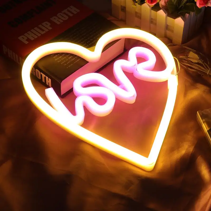 

LED Neon Sign Love Shaped USB Battery Operated Night Light Decorative Table Lamp For Home Party Living Room