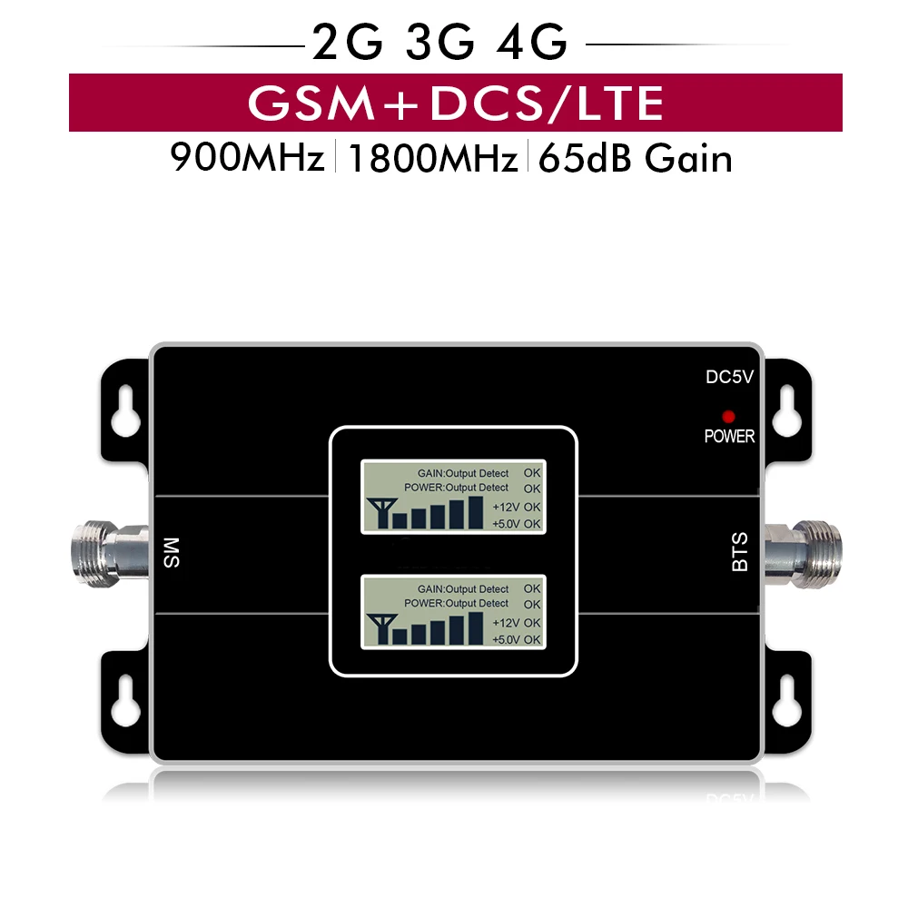 65dB Gain 17dBm LCD Display Dual Band Booster 2G GSM 900 4G DCS/LTE 1800 Cellular Mobile Signal Repeater Amplifier Up to 500sqm