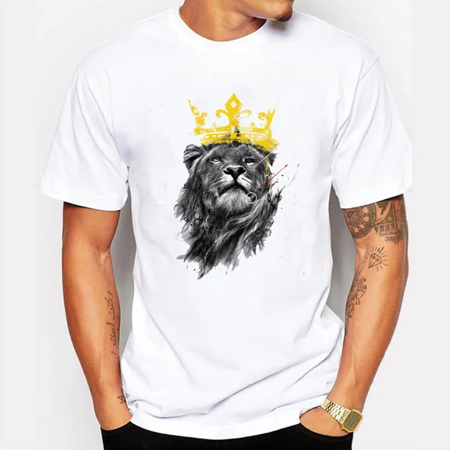 C New fashion king of lion pencil sketch design retro animal printed ...
