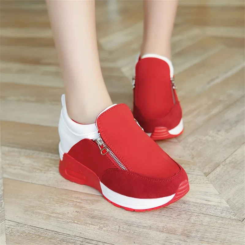 

2019 Women Shoes Lace-Up Bottom Platform Wedges Shoes Summer Outdoor Flat Sneakers Black Red Canvas Shoes