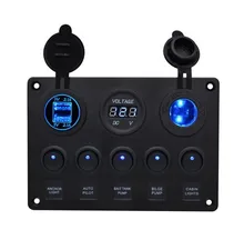 WUPP 12V Power Outlet 5 Gang ON-OFF Toggle Switch Panel Cigarette lighter Charger Dual USB Socket Voltmeter for Car Boat Marine 5 gang on off car toggle switch panel 4 2a dual usb socket charger led voltmeter cigarette lighter boat marine truck switches