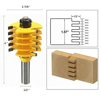 

1/2" Woodworking Tongue and Groove Router Bit Grooving Shank Box Finger Joint Router Bit Cutter Tools 5 Blade 3 Flutes