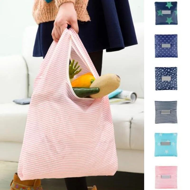 

20p Hot Waterproof Storage bag Handbag 5-Star Dot Foldable Shopping Bags Reusable Folding Grocery 210D Oxford Cloth Eco Tote Bag