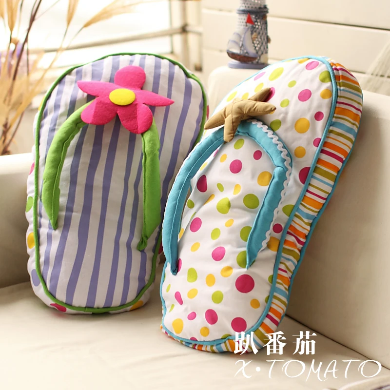 Tomato Ocean Cushion Pillow Flip Flops Fabric Print Soft Home In