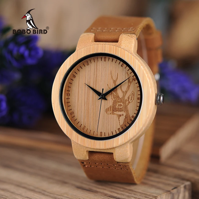 BOBO BIRD L-D14 Fashion Bamboo Watch Elk Dial Plate Casual Japan Quartz Clock for Men in Paper Gift Box Made in China