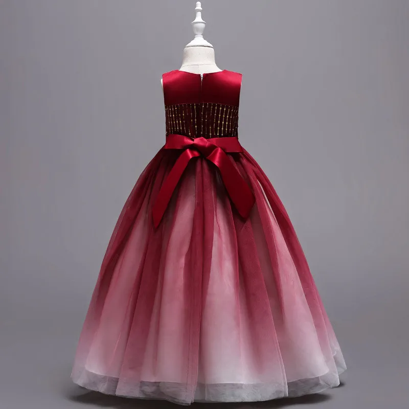 Высококачественное изысканное свадебное платье для девочек с градиентными бусинами; детское элегантное кружевное платье с длинными цветами для девочек Одежда для танцев; WG2021