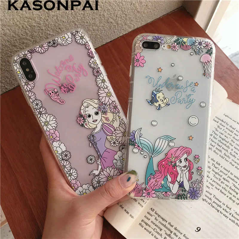 

Cartoon Mermaid Princess Clear Soft TPU Phone Cases For iPhone 8 7 6S 6 Plus Cute Back Cover Case For iphone X Xs Max XR Coque
