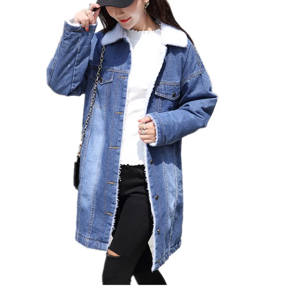 Lisa Colly, модное женское зимнее пальто, верхняя одежда, теплая синяя джинсовая куртка, Женская Базовая куртка, длинная джинсовая куртка, плотное теплое хлопковое пальто