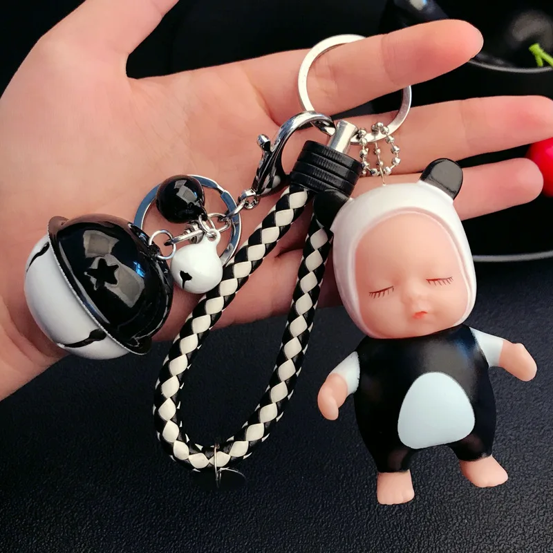 

Cute Imitate Sleeping Baby Doll Keychain Key Chain Leather Strap Car Keyring Cartoon Mickey Minnie Toys Bag Charm Key ring D20