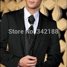 Брендовые новые тонкие черные смокинги для жениха на одной пуговице/заостренный лацкан лучшие мужские для шаферов мужские свадебные костюмы/Жених(куртка+ брюки+ жилет