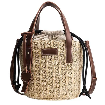 

Women Straw Shoulder Bag Vintage Straw Bags Shoulder Mini Messenger Beach Casual Wicker Bag