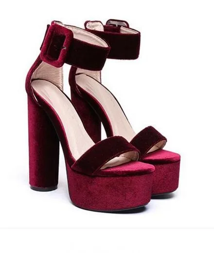 red velvet chunky heels