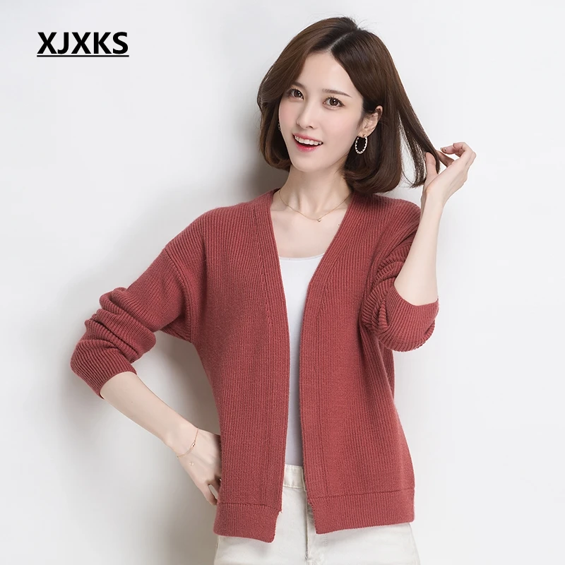 

XJXKS Sweaters Fashion 2018 Women Solid Knitted Casual Elastic Wool Cardigan Women Sweater Coat Drop Shipping