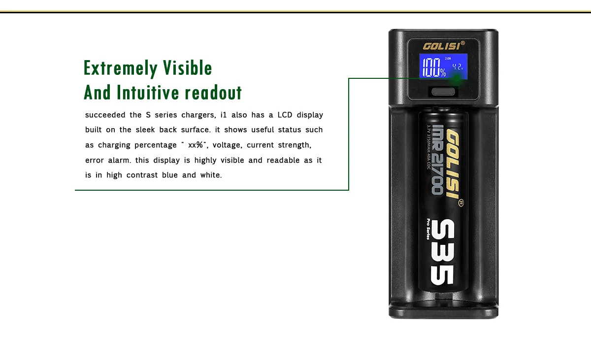 Golisi I1 LCD Display USB Port Lite Battery Charger for Li-ion/Ni-mh/Ni-cd Battery Single Slot