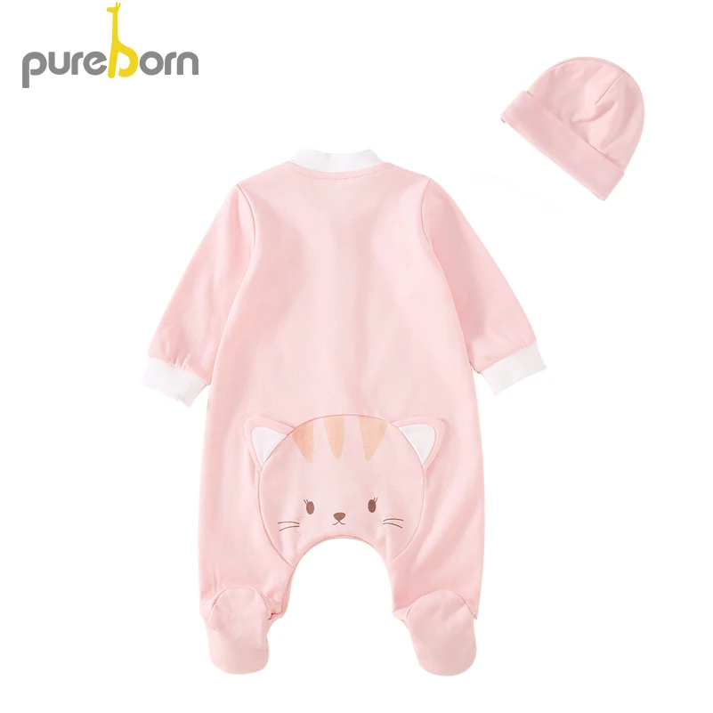 Pureborn Newborn Unisex Baby Clothes Cartoon Animal Footies+Hat for Baby Girl Infant Boy Footed Sleep and Play Cotton Clothing