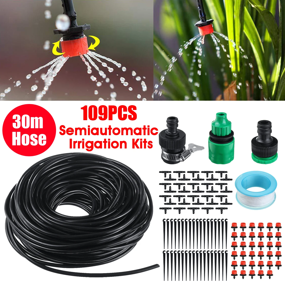 

109pcs 30m Tube DIY Micro Drip Irrigation Spray System Dripper Garden Flower Watering Hose Kits Tools With Adjustable Drippers