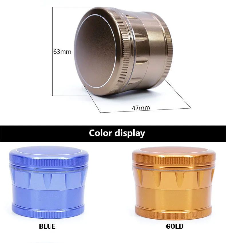 Алюминиевая травяная мельница 4 части 63 мм табачная мельница дробилка для специй травяная мельница дымовые трубки для кальяна аксессуары оптом