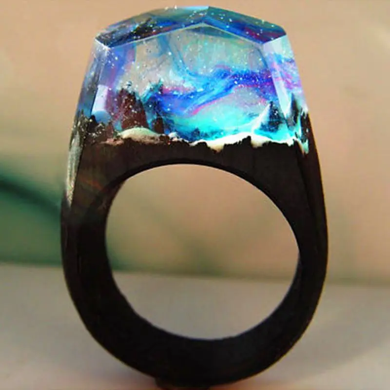 

Amazing Handmade Creative Resin Wood Ring Transparent Magic Mysterious Microcosmic Forest Landscape Jewelry Dropshipping Ring