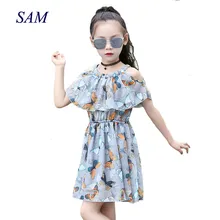 Большой шифоновое платье для девочек платья для подростков платья для маленьких девочек Лето детская одежда для девочек, размер для детей 3 4 5 6 7 8 От 9 до 12 лет