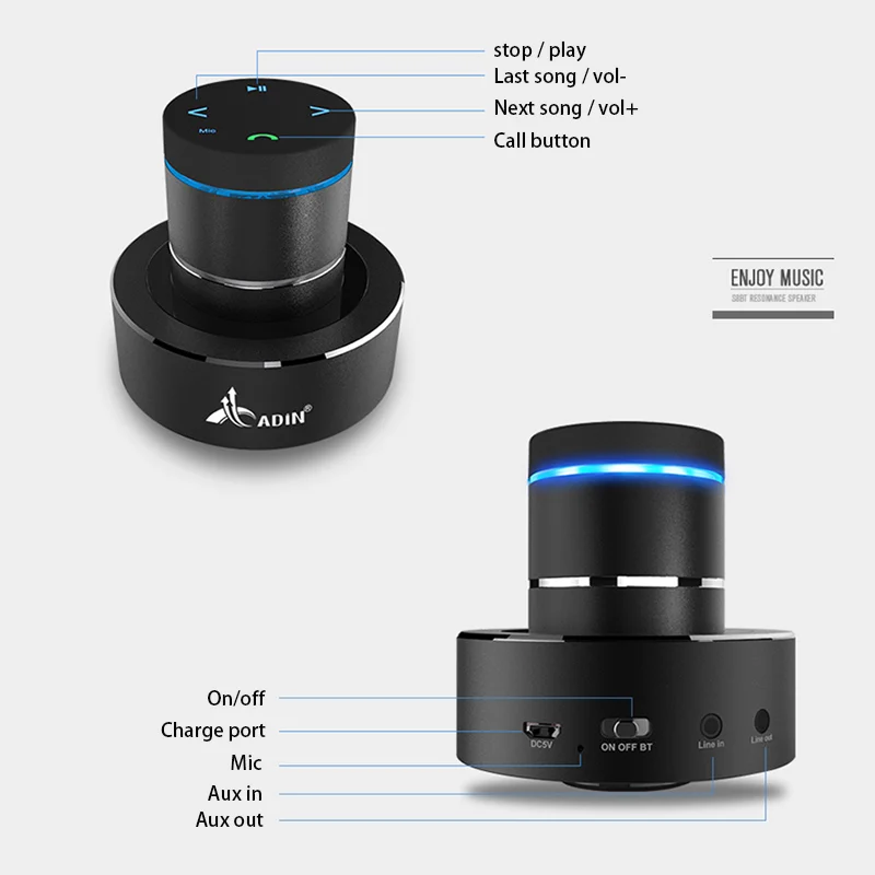 Adin bluetooth вибрирующий динамик 26 Вт резонансная музыкальная колонка с поддержкой сенсорного экрана Портативная Беспроводная колонка NFC Сабвуфер для ноутбука