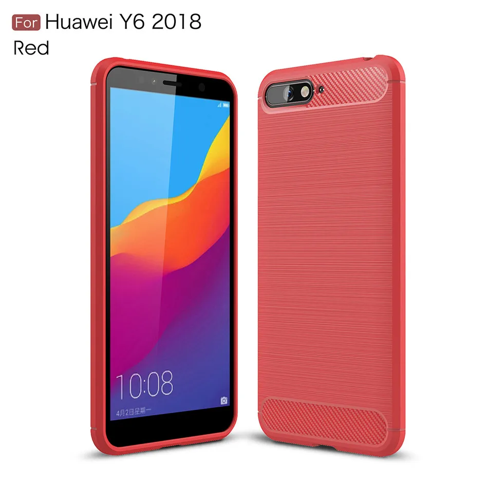 Силиконовый чехол для huawei Y6 Y6 Prime Pro, ударопрочный, из углеродного волокна, мягкий чехол для телефона из ТПУ, чехол для huawei Y6 - Цвет: Красный