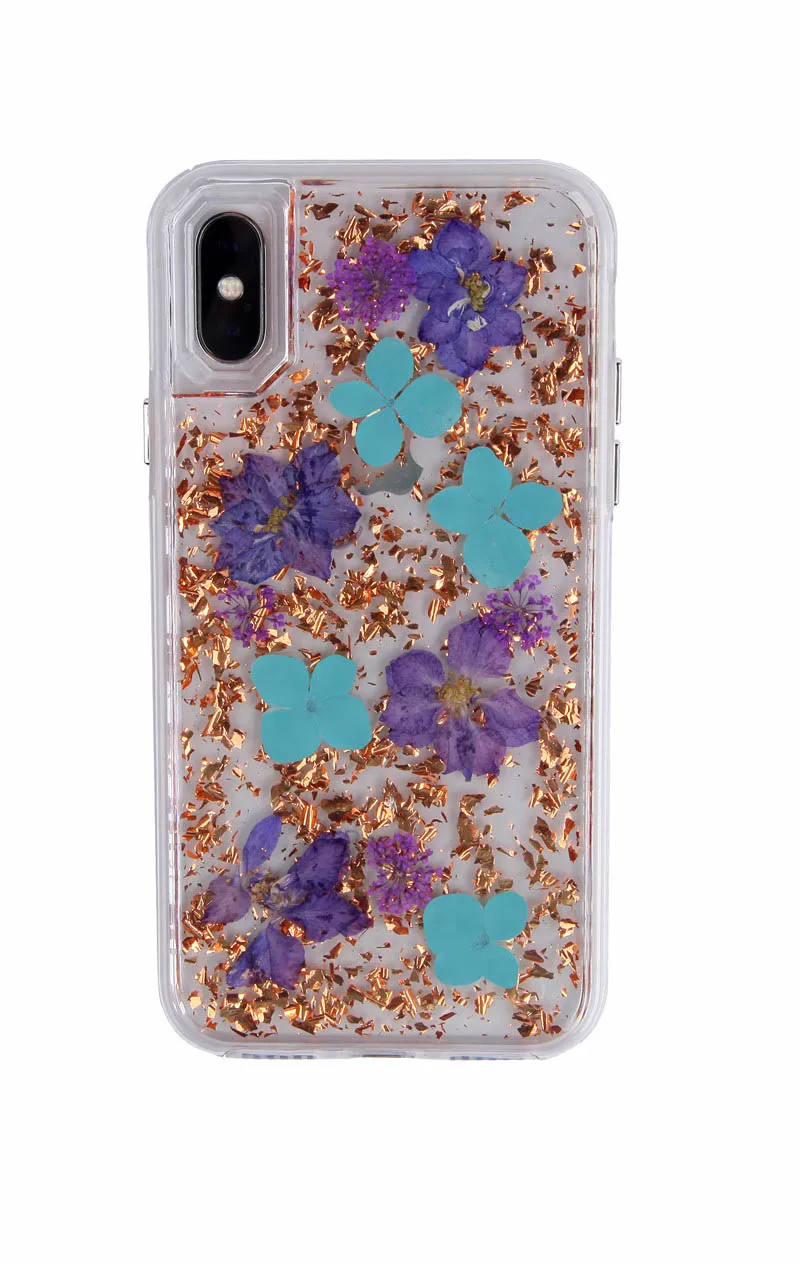 Прозрачный Модный Блестящий чехол из ТПУ с настоящим цветком для IPhone X XR XSMAX, ударопрочный чехол с золотой фольгой, Роскошный чехол для мобильного телефона - Цвет: 03