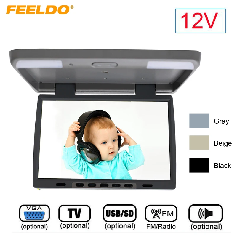 

DC12V 15.4" Inch Car/Bus TFT LCD Roof Mounted Monitor Flip Down Monitor 2-Way Video Input With HDMI/ VGA/USB SD/FM/Speaker