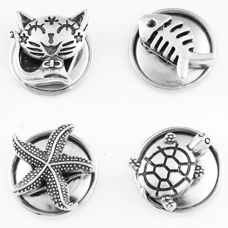 

MF6119 NEW 18mm Vintage cat Fish starfish tortoise Metal Snap button fit snap jewelry DIY