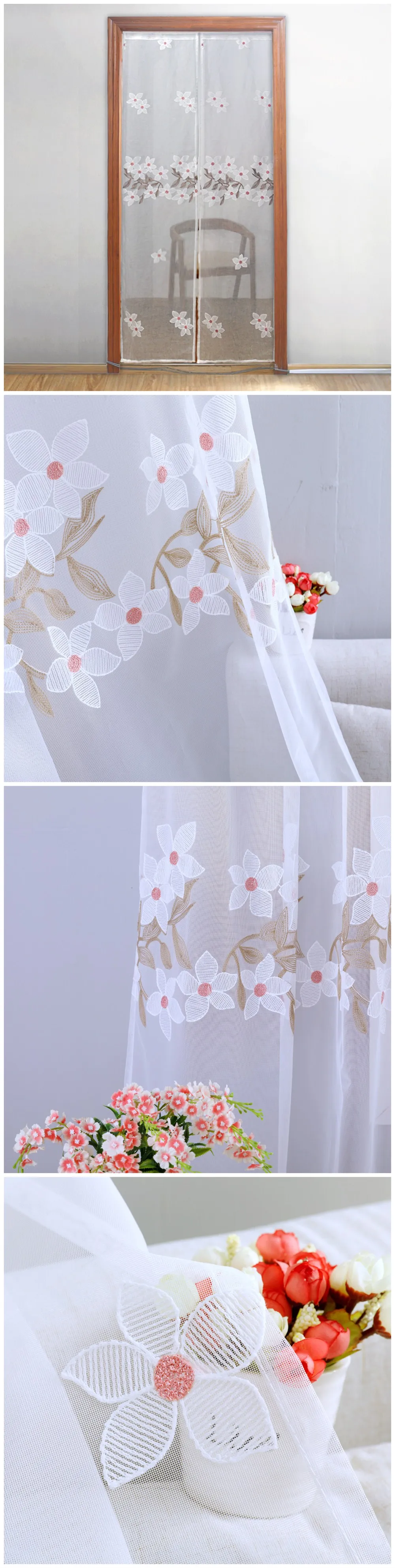 MLS-XH023 NAPEARL Sheer Curtains Transparent Tulle Door Drops Embroidery Floral Jacquard All Match For Bedroom Rod Pocket Thread Fabric
