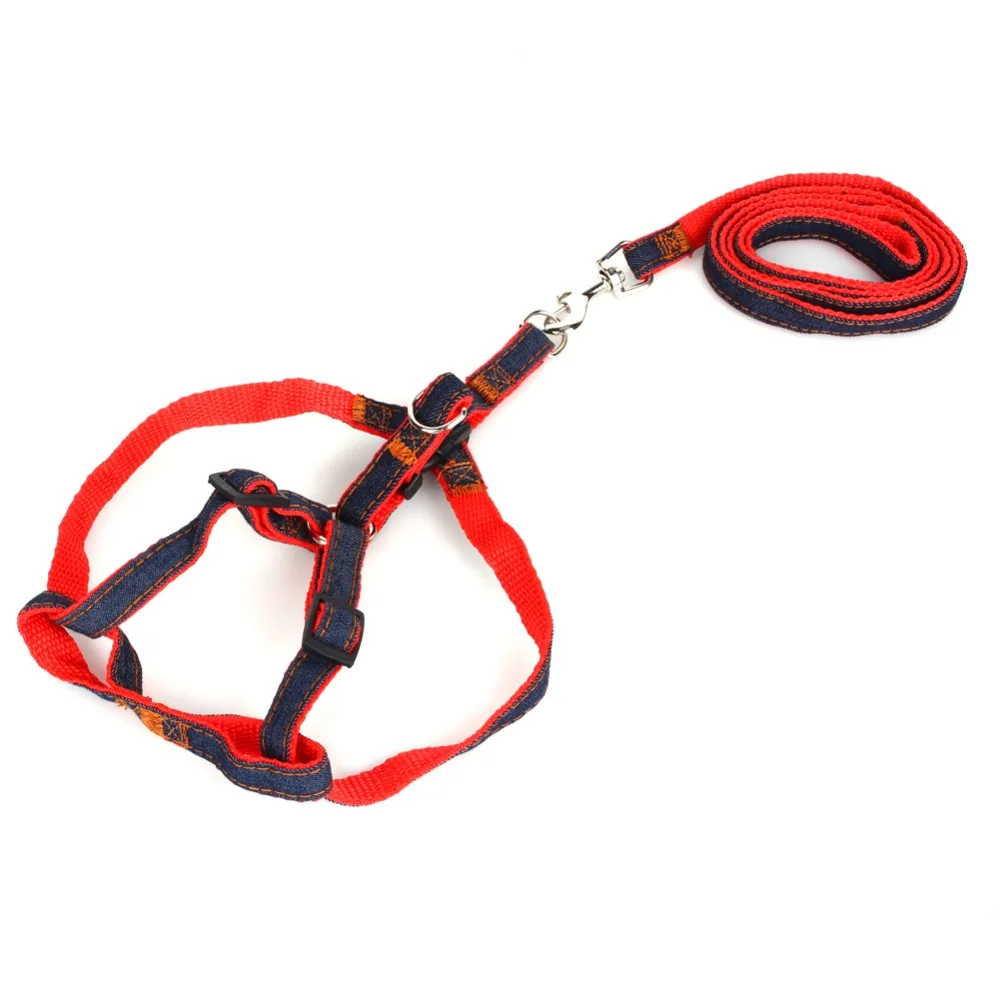 Durable Denim Dog Pet Puppy Adjustable Nylon Harness Lead leash