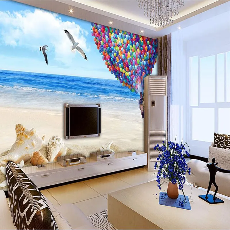 

Custom Photo Wallpaper 3D Wall Murals Balloon Shell Seagull Wallpapers Landscape Murals Wall Paper for Living Room 3D Wall Mural